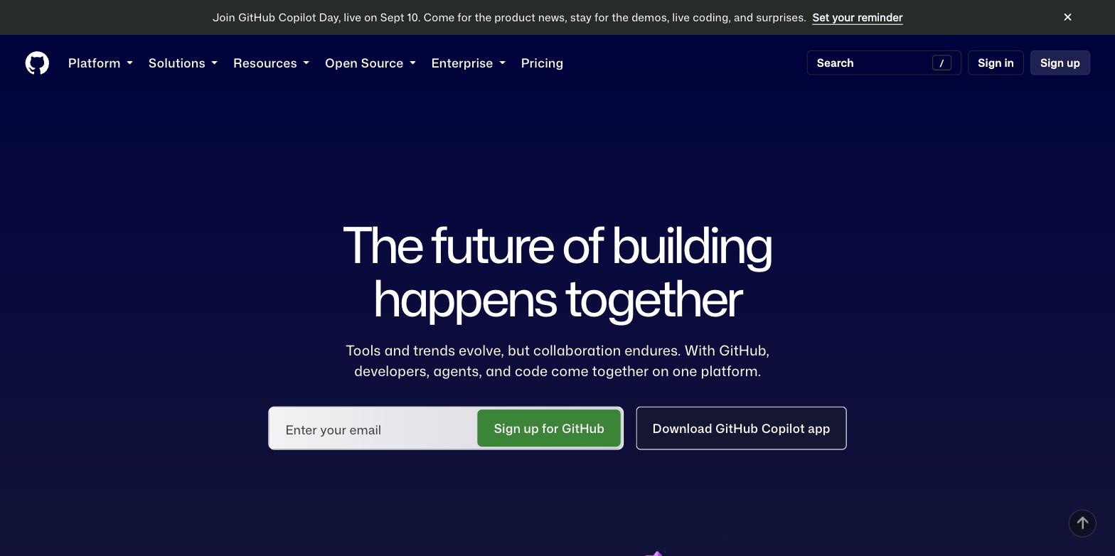 圖 1-1：GitHub 官方網站首頁