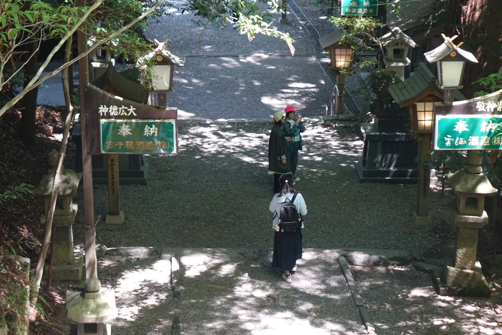 參道石階旁在地酒造奉納的綠底看板